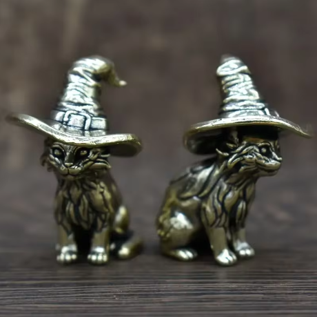 Vintage Brass Witch Cat Statue