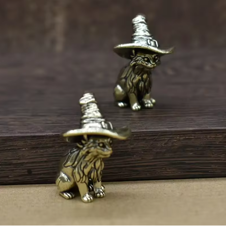 Vintage Brass Witch Cat Statue