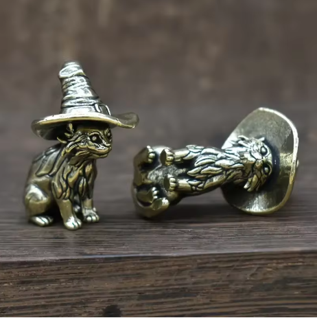 Vintage Brass Witch Cat Statue